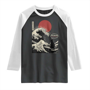 67 Six Seven Bruh Meme Raglan Shirt Funny Japanese Black Cat Surfing The Great Wave Kanagawa TS14 Black White Print Your Wear