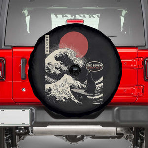 67 Six Seven Bruh Meme Spare Tire Cover Funny Japanese Black Cat Surfing The Great Wave Kanagawa TS14 Black Print Your Wear