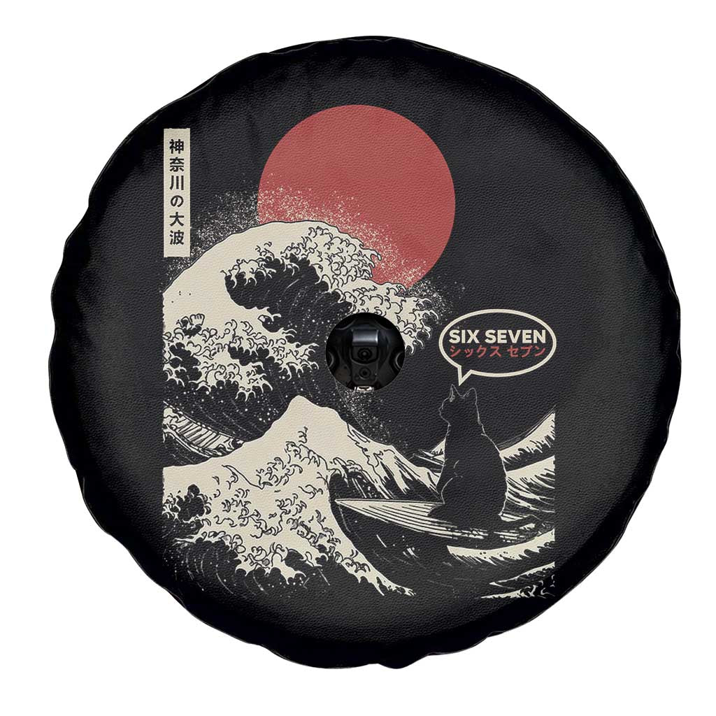67 Six Seven Bruh Meme Spare Tire Cover Funny Japanese Black Cat Surfing The Great Wave Kanagawa TS14 Print Your Wear
