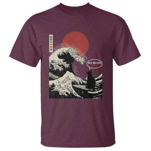 67 Six Seven Bruh Meme T Shirt Funny Japanese Black Cat Surfing The Great Wave Kanagawa TS14 Maroon Print Your Wear
