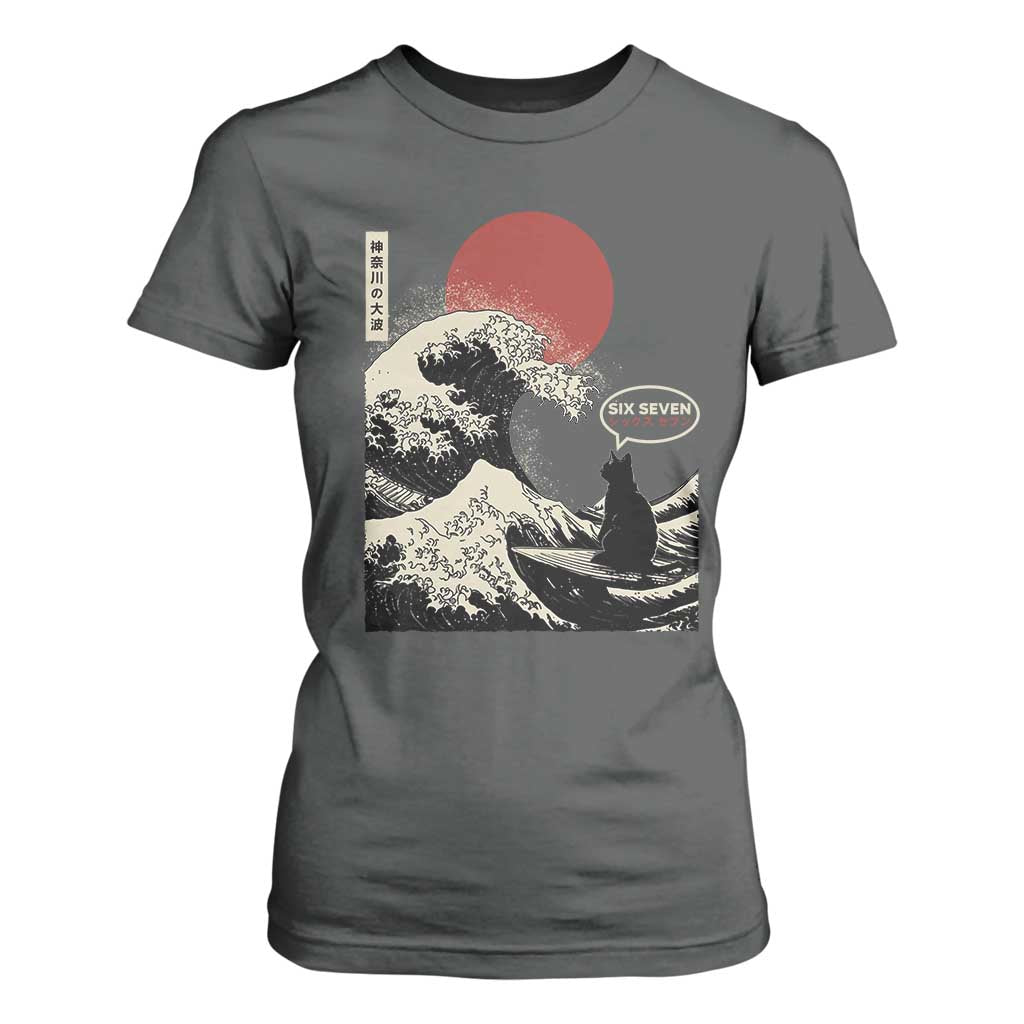 67 Six Seven Bruh Meme T Shirt For Women Funny Japanese Black Cat Surfing The Great Wave Kanagawa TS14 Dark Heather Print Your Wear