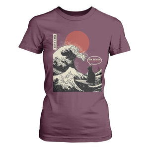 67 Six Seven Bruh Meme T Shirt For Women Funny Japanese Black Cat Surfing The Great Wave Kanagawa TS14 Maroon Print Your Wear