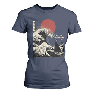 67 Six Seven Bruh Meme T Shirt For Women Funny Japanese Black Cat Surfing The Great Wave Kanagawa TS14 Navy Print Your Wear