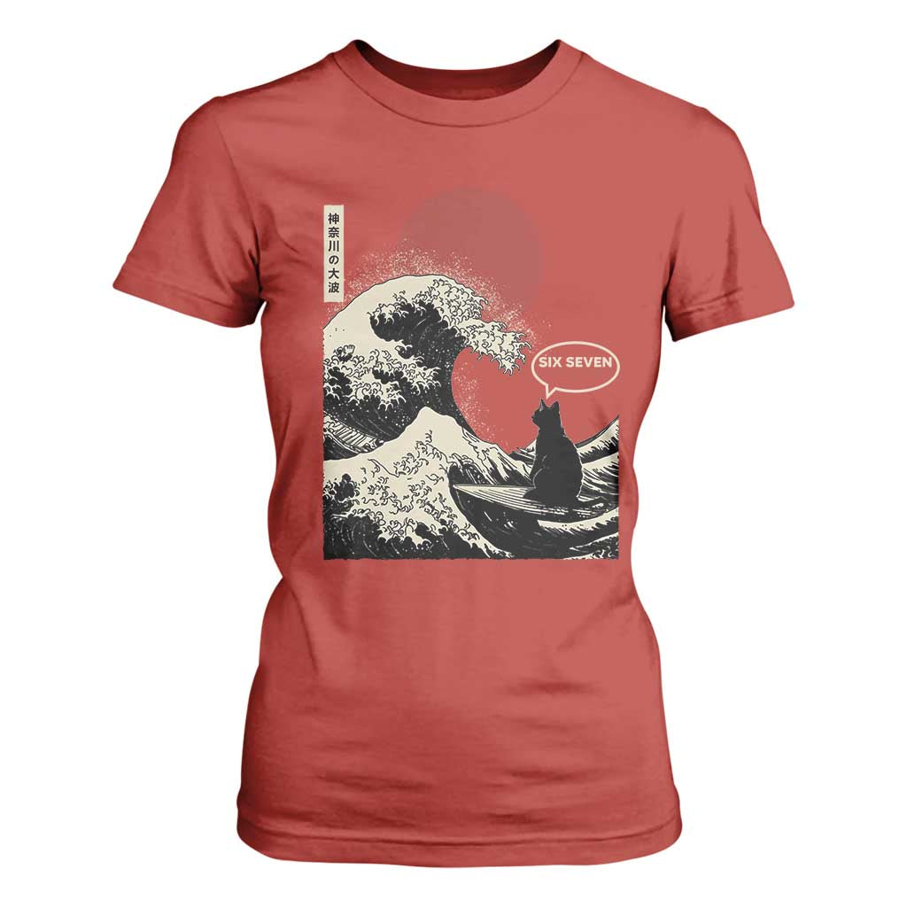 67 Six Seven Bruh Meme T Shirt For Women Funny Japanese Black Cat Surfing The Great Wave Kanagawa TS14 Red Print Your Wear