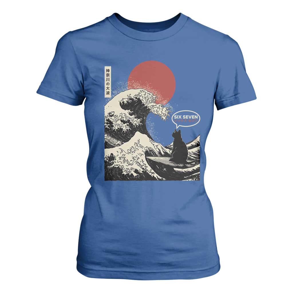 67 Six Seven Bruh Meme T Shirt For Women Funny Japanese Black Cat Surfing The Great Wave Kanagawa TS14 Royal Blue Print Your Wear