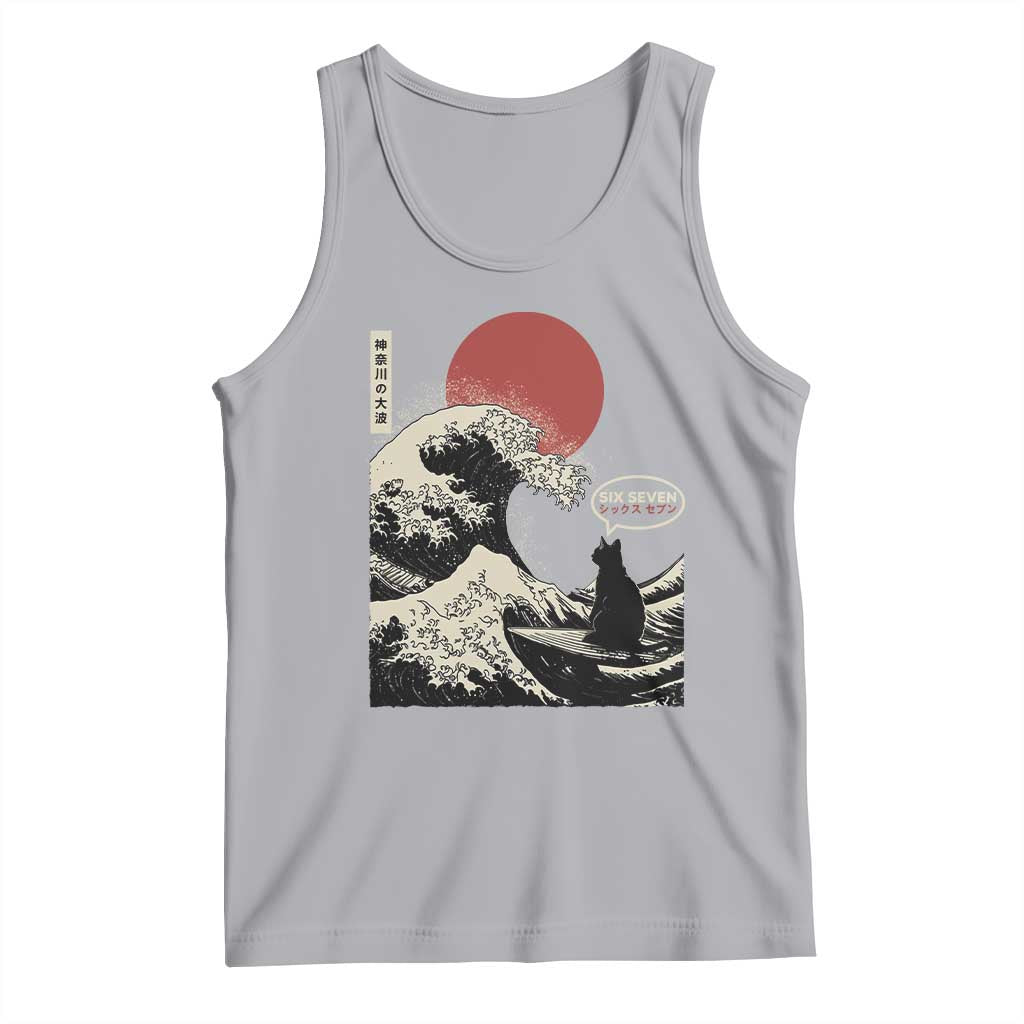 67 Six Seven Bruh Meme Tank Top Funny Japanese Black Cat Surfing The Great Wave Kanagawa TS14 Athletic Heather Print Your Wear