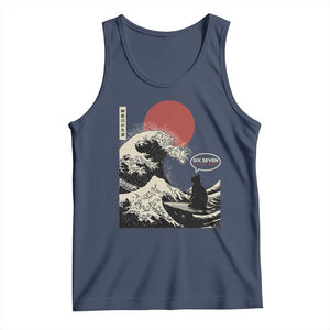 67 Six Seven Bruh Meme Tank Top Funny Japanese Black Cat Surfing The Great Wave Kanagawa TS14 Navy Print Your Wear