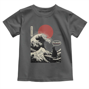 67 Six Seven Bruh Meme Toddler T Shirt Funny Japanese Black Cat Surfing The Great Wave Kanagawa TS14 Dark Heather Print Your Wear