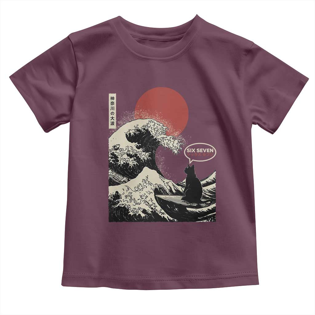 67 Six Seven Bruh Meme Toddler T Shirt Funny Japanese Black Cat Surfing The Great Wave Kanagawa TS14 Maroon Print Your Wear