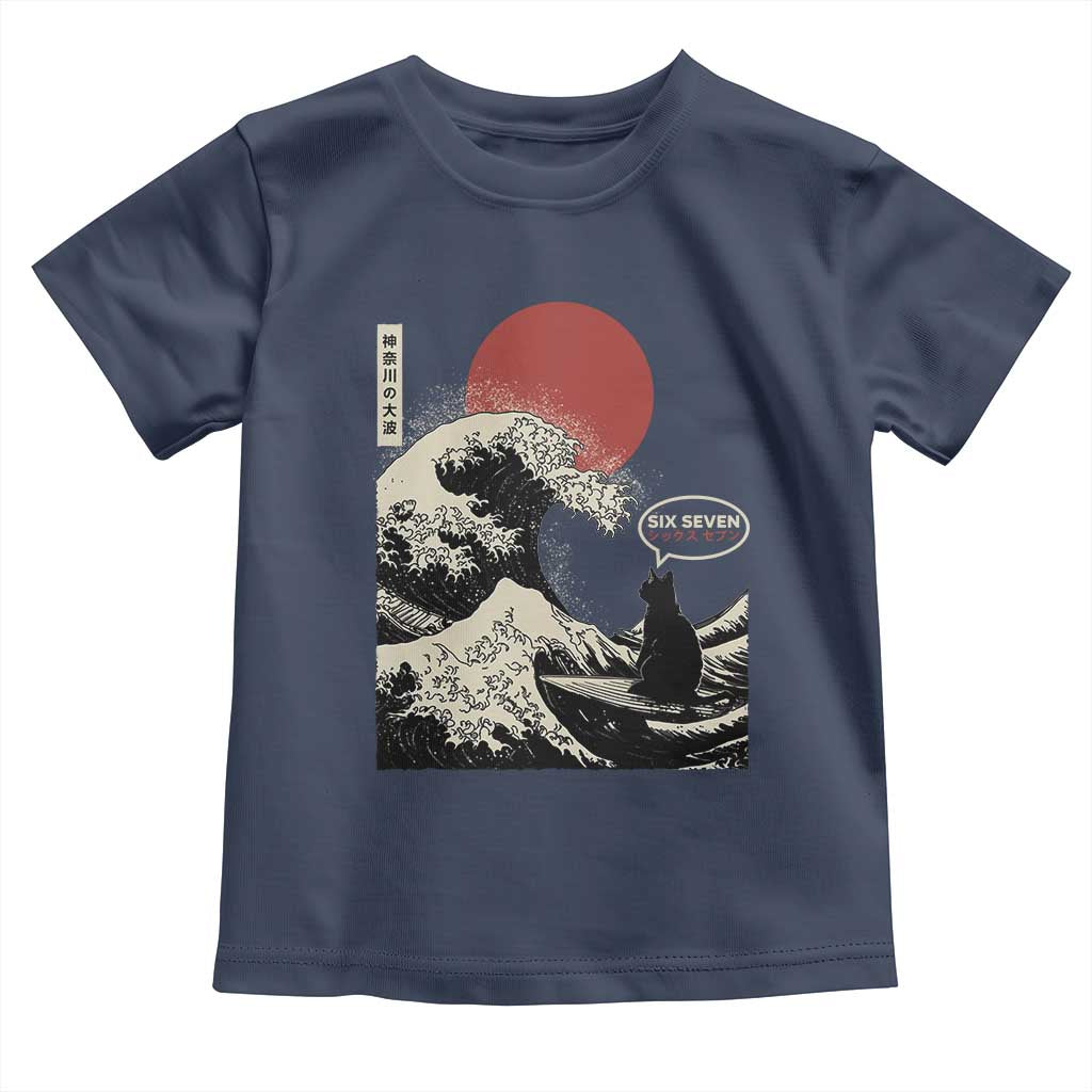 67 Six Seven Bruh Meme Toddler T Shirt Funny Japanese Black Cat Surfing The Great Wave Kanagawa TS14 Navy Print Your Wear