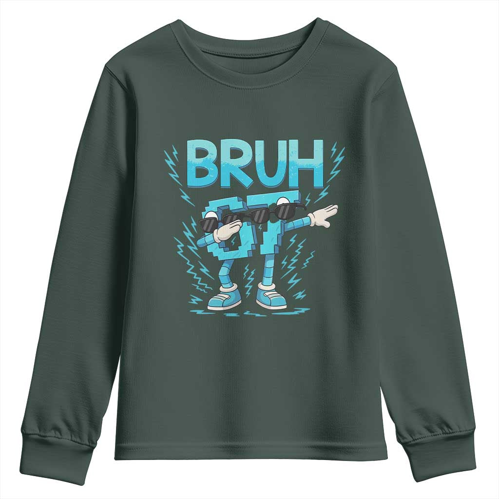 67 Bruh Meme Youth Sweatshirt Funny Six Seven Italian Brainrot TS14 Dark Forest Green Print Your Wear