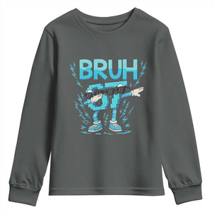 67 Bruh Meme Youth Sweatshirt Funny Six Seven Italian Brainrot TS14 Dark Heather Print Your Wear