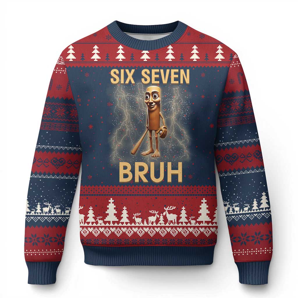 67 Bruh Meme Ugly Christmas Sweater Funny Six Seven Tung Tung Sahur TS14 Navy Red Print Your Wear