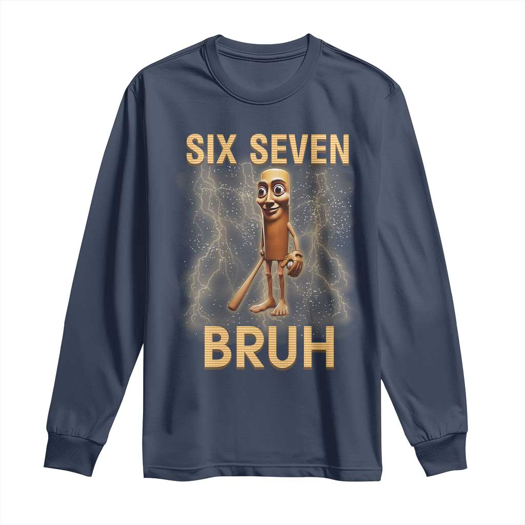 67 Bruh Meme Long Sleeve Shirt Funny Six Seven Tung Tung Sahur TS14 Navy Print Your Wear