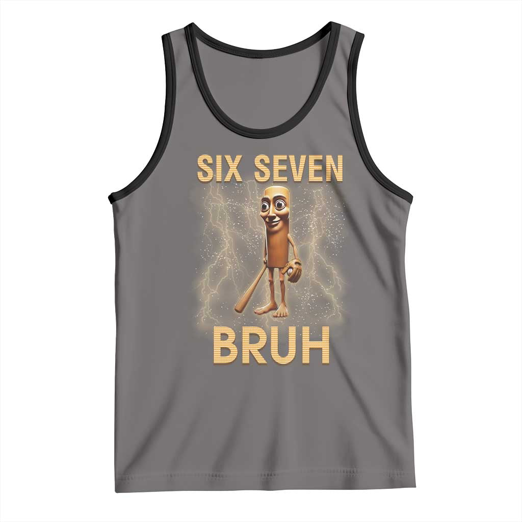 67 Bruh Meme Tank Top Funny Six Seven Tung Tung Sahur TS14 Deep Heather Black Print Your Wear