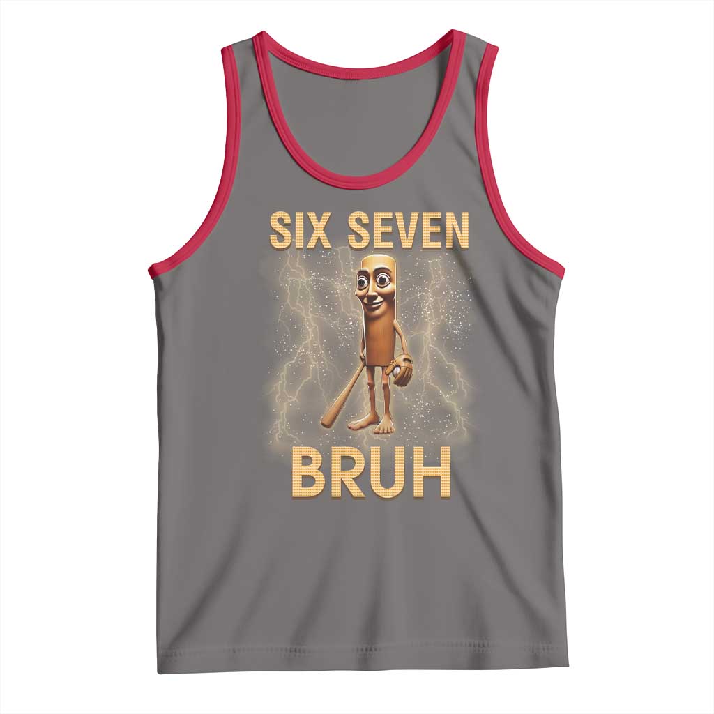 67 Bruh Meme Tank Top Funny Six Seven Tung Tung Sahur TS14 Deep Heather Red Print Your Wear