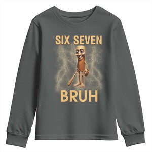 67 Bruh Meme Youth Sweatshirt Funny Six Seven Tung Tung Sahur TS14 Dark Heather Print Your Wear