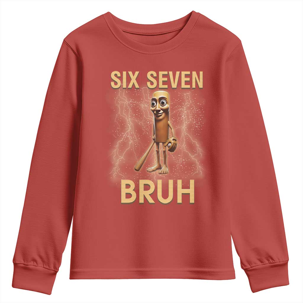 67 Bruh Meme Youth Sweatshirt Funny Six Seven Tung Tung Sahur TS14 Red Print Your Wear