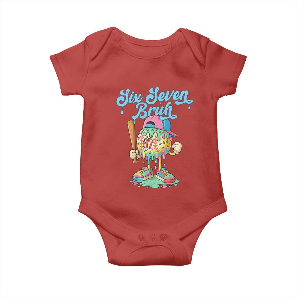 67 Bruh Meme Baby Onesie Ice Cream Drip Baseball Sport TS14 Red Print Your Wear