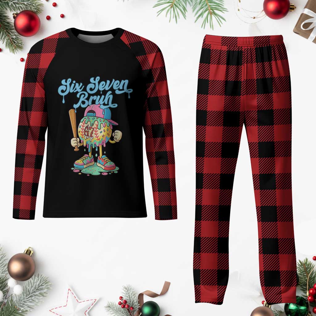 67 Bruh Meme Plaid Pajama Set Ice Cream Drip Baseball Sport TS14 Buffalo Plaid Print Your Wear