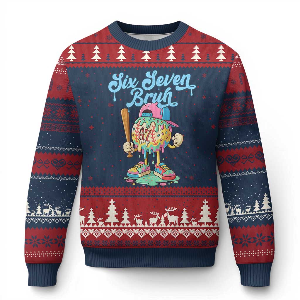 67 Bruh Meme Ugly Christmas Sweater Ice Cream Drip Baseball Sport TS14 Navy Red Print Your Wear