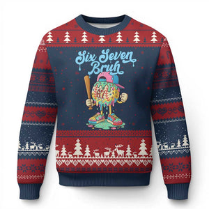 67 Bruh Meme Ugly Christmas Sweater Ice Cream Drip Baseball Sport TS14 Navy Red Print Your Wear