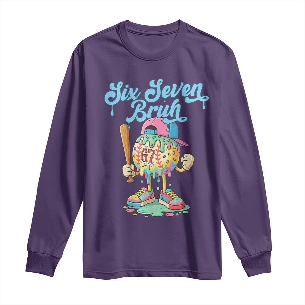 67 Bruh Meme Long Sleeve Shirt Ice Cream Drip Baseball Sport TS14 Purple Print Your Wear