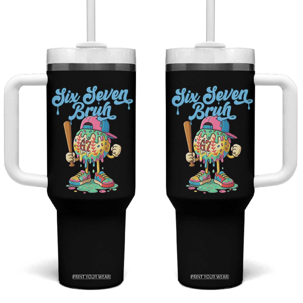 67 Bruh Meme Tumbler With Handle Ice Cream Drip Baseball Sport TS14 One Size: 40 oz Black Print Your Wear