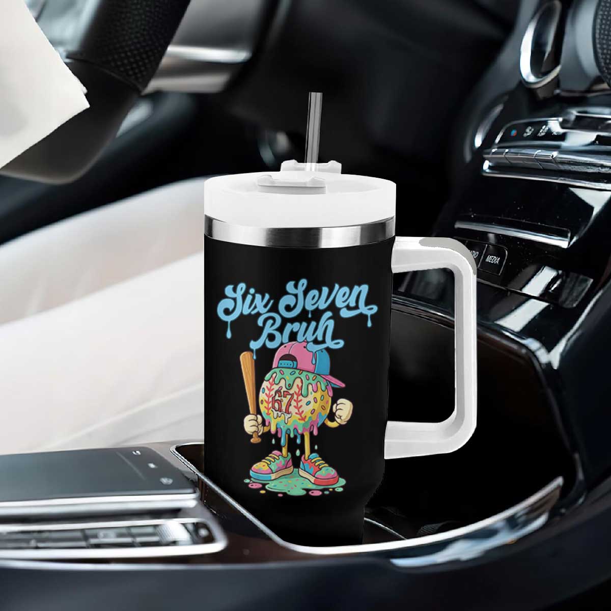 67 Bruh Meme Tumbler With Handle Ice Cream Drip Baseball Sport TS14 Print Your Wear