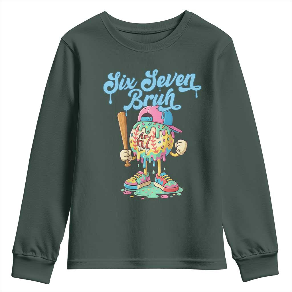 67 Bruh Meme Youth Sweatshirt Ice Cream Drip Baseball Sport TS14 Dark Forest Green Print Your Wear