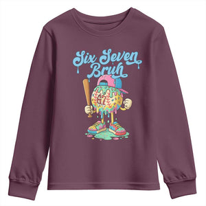 67 Bruh Meme Youth Sweatshirt Ice Cream Drip Baseball Sport TS14 Maroon Print Your Wear
