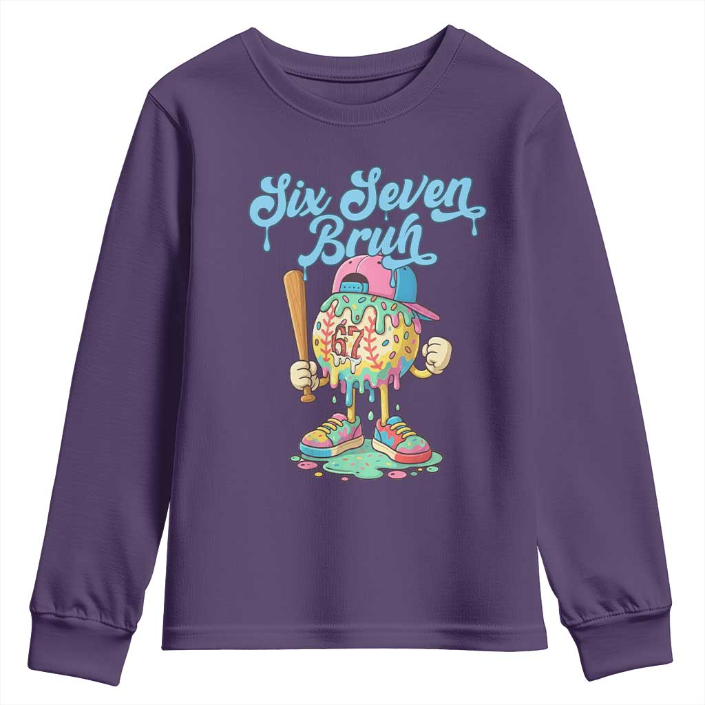 67 Bruh Meme Youth Sweatshirt Ice Cream Drip Baseball Sport TS14 Purple Print Your Wear