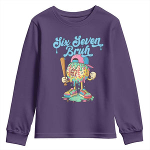 67 Bruh Meme Youth Sweatshirt Ice Cream Drip Baseball Sport TS14 Purple Print Your Wear