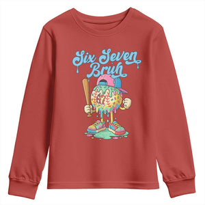 67 Bruh Meme Youth Sweatshirt Ice Cream Drip Baseball Sport TS14 Red Print Your Wear