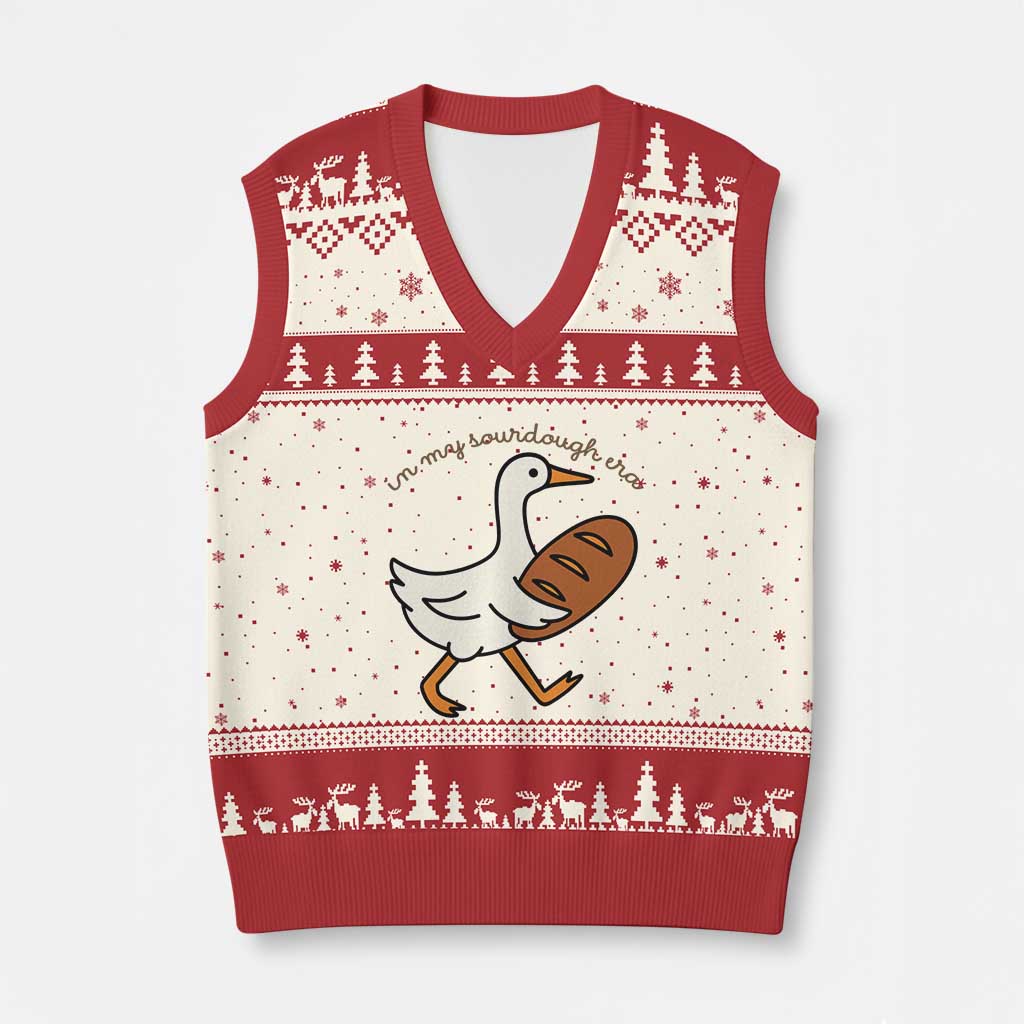 In My Sourdough Era V-Neck Knit Sweater Vest Funny Silly Goose Sourdough TS14 Beige Red Print Your Wear