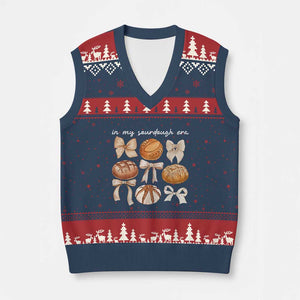 In My Sourdough Era V-Neck Knit Sweater Vest Coquette Bows Baking Bread Lover TS14 Navy Red Print Your Wear