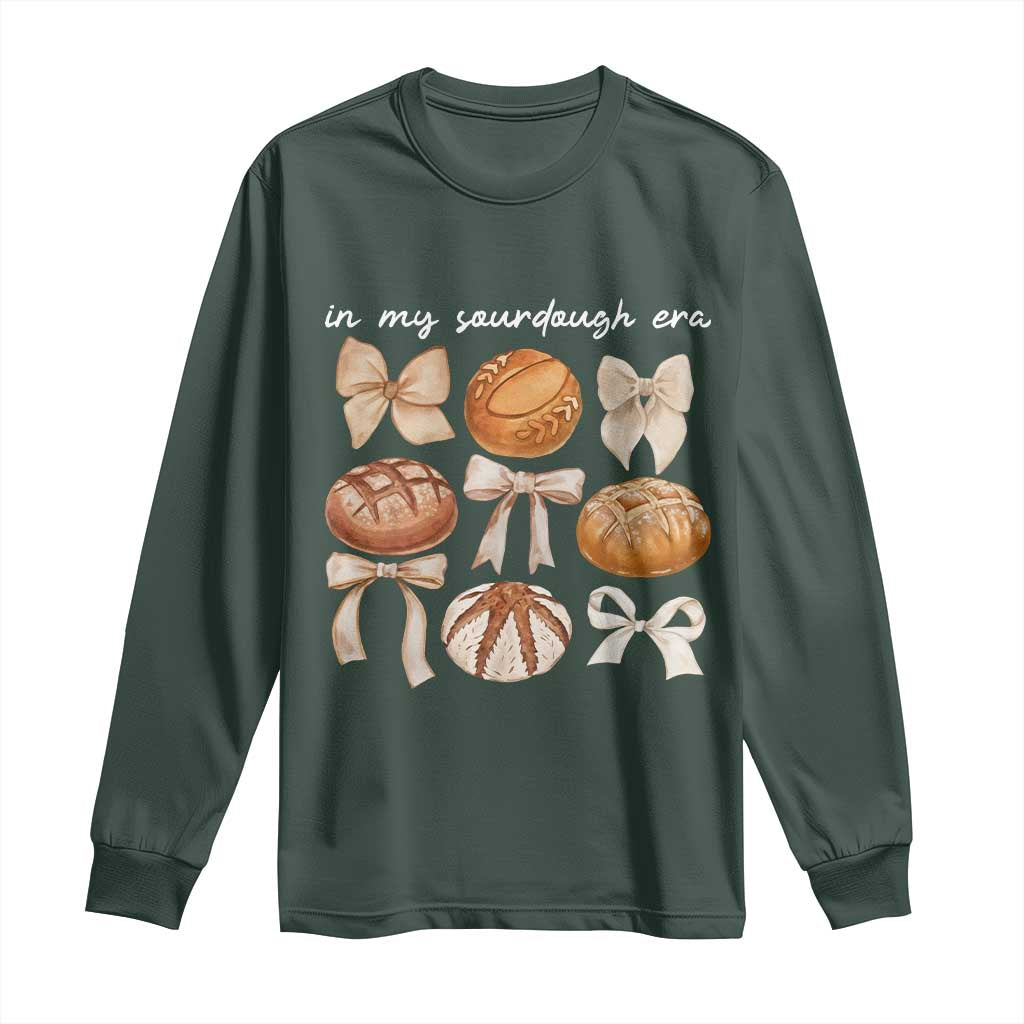 In My Sourdough Era Long Sleeve Shirt Coquette Bows Baking Bread Lover TS14 Dark Forest Green Print Your Wear