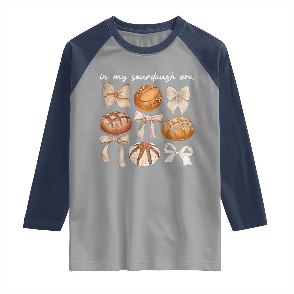 In My Sourdough Era Raglan Shirt Coquette Bows Baking Bread Lover TS14 Sport Gray Navy Print Your Wear