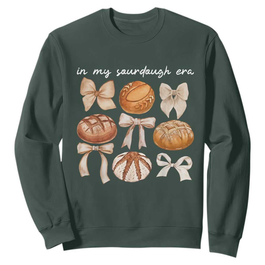 In My Sourdough Era Sweatshirt Coquette Bows Baking Bread Lover TS14 Dark Forest Green Print Your Wear