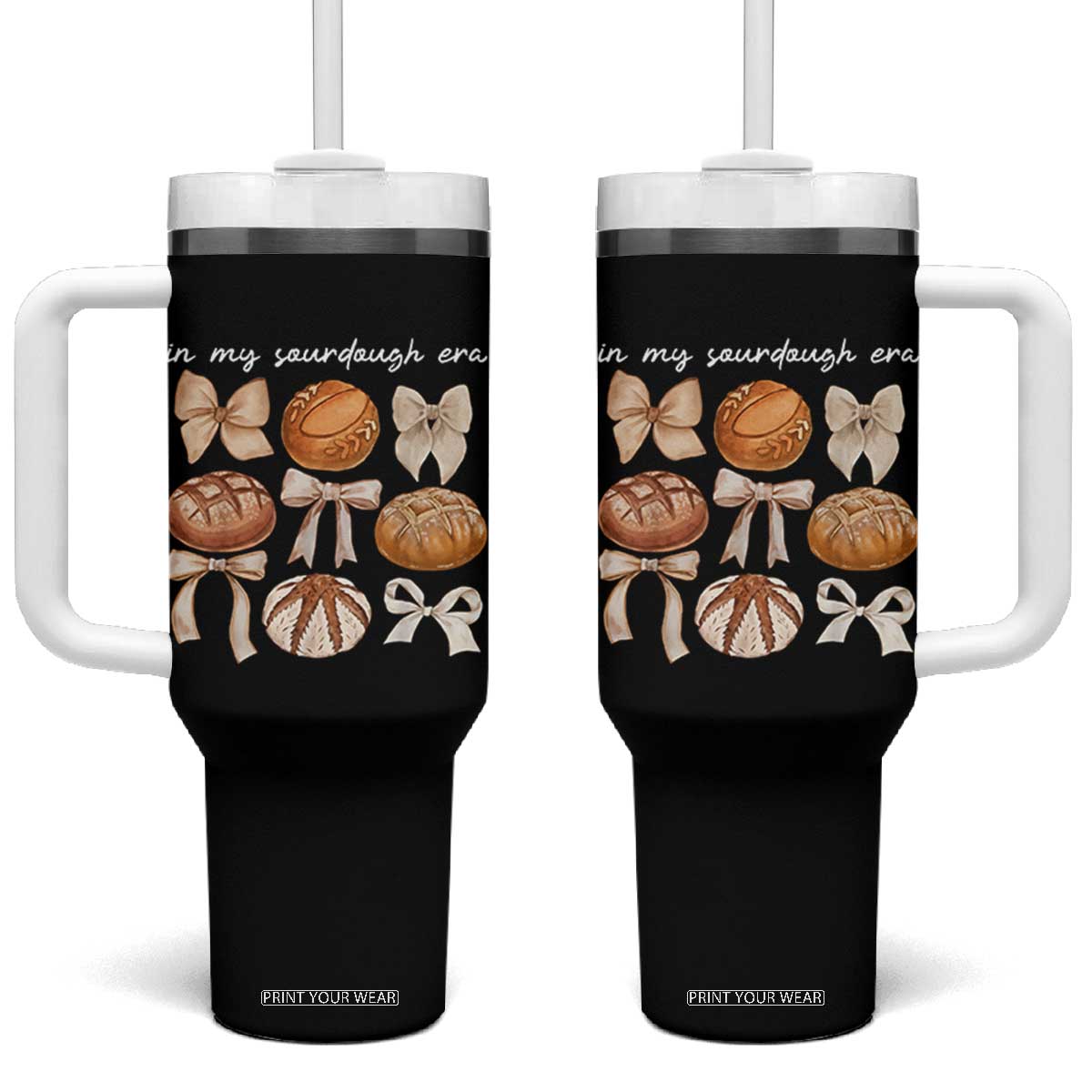 In My Sourdough Era Tumbler With Handle Coquette Bows Baking Bread Lover TS14 One Size: 40 oz Black Print Your Wear