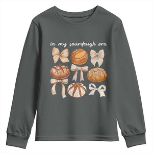In My Sourdough Era Youth Sweatshirt Coquette Bows Baking Bread Lover TS14 Dark Heather Print Your Wear