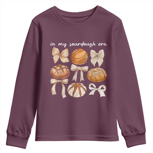 In My Sourdough Era Youth Sweatshirt Coquette Bows Baking Bread Lover TS14 Maroon Print Your Wear