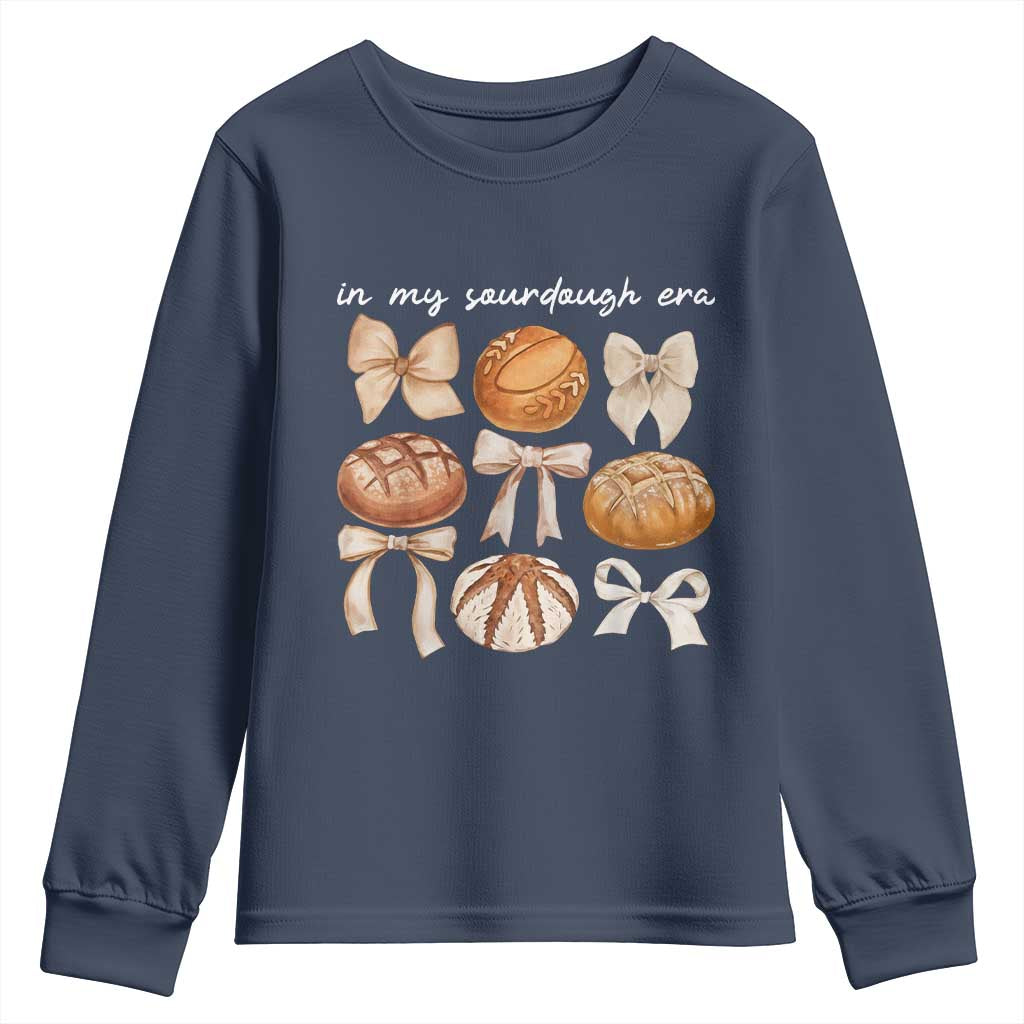 In My Sourdough Era Youth Sweatshirt Coquette Bows Baking Bread Lover TS14 Navy Print Your Wear