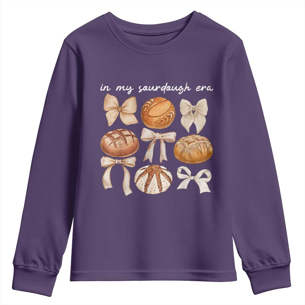 In My Sourdough Era Youth Sweatshirt Coquette Bows Baking Bread Lover TS14 Purple Print Your Wear