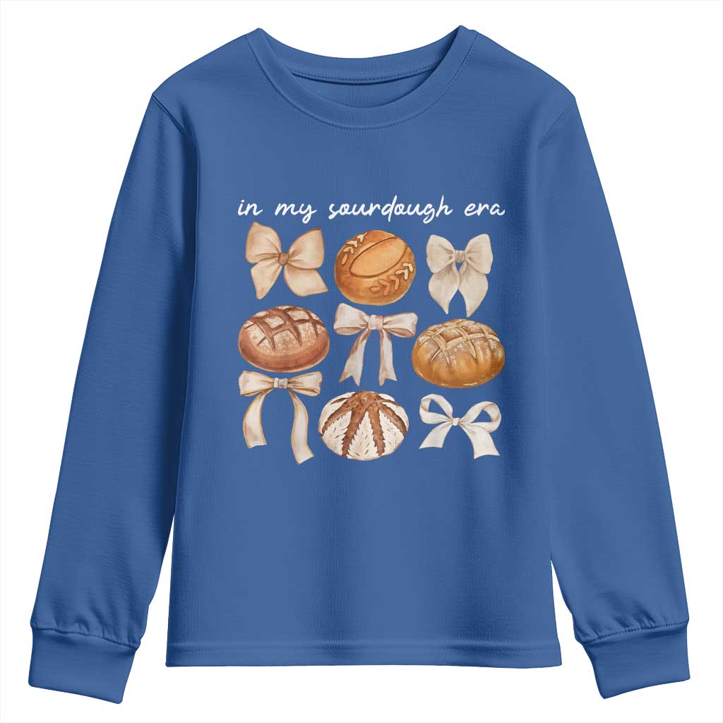In My Sourdough Era Youth Sweatshirt Coquette Bows Baking Bread Lover TS14 Royal Blue Print Your Wear