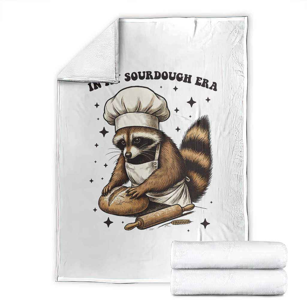In My Sourdough Era Throw Blanket Funny Raccoon Baker TS14 White Print Your Wear