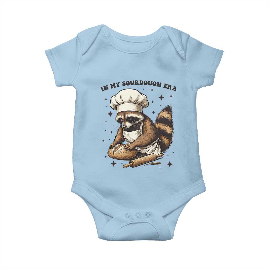 In My Sourdough Era Baby Onesie Funny Raccoon Baker TS14 Light Blue Print Your Wear