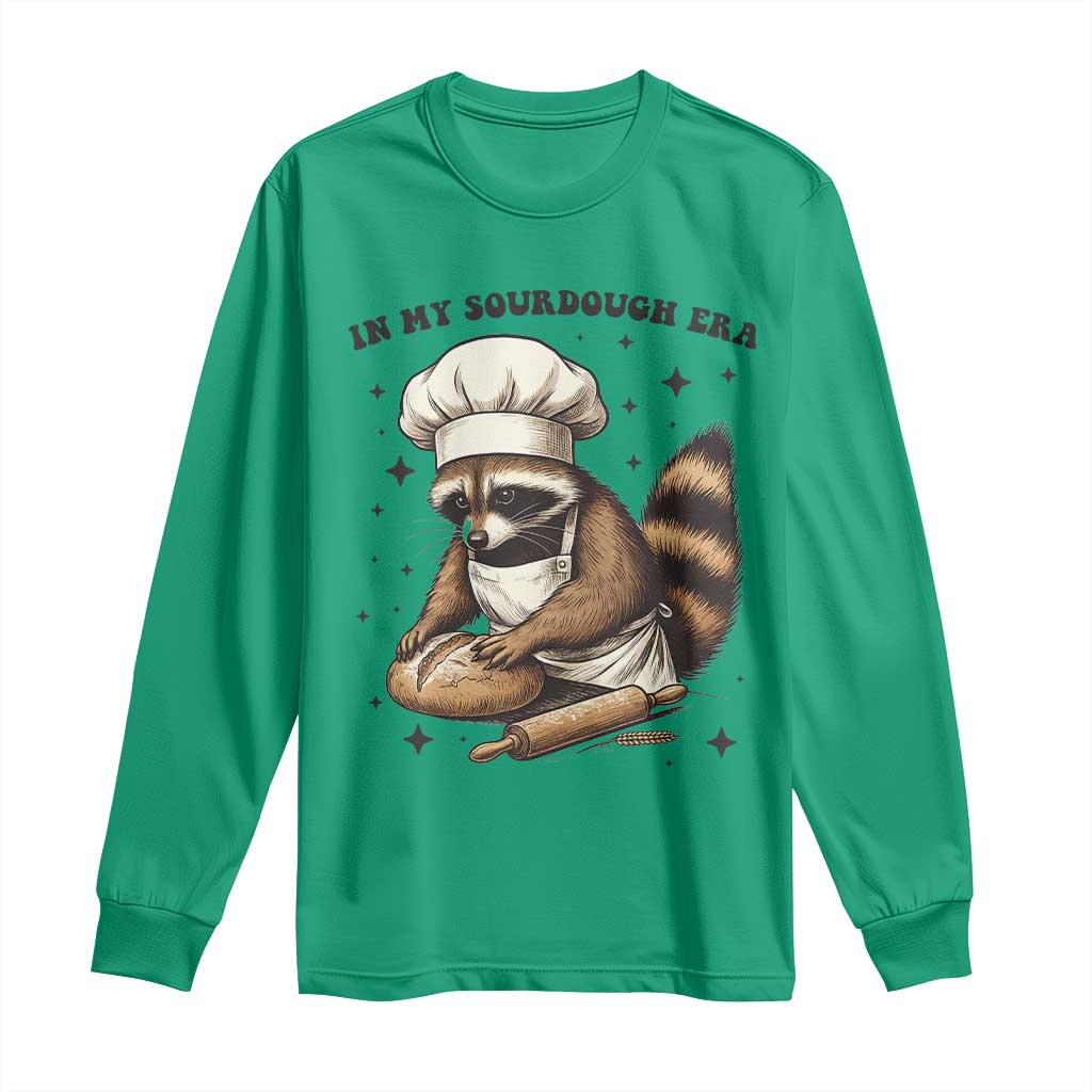 In My Sourdough Era Long Sleeve Shirt Funny Raccoon Baker TS14 Irish Green Print Your Wear