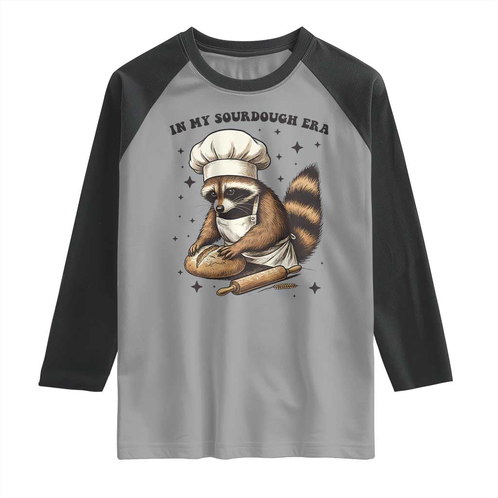 In My Sourdough Era Raglan Shirt Funny Raccoon Baker TS14 Sport Gray Black Print Your Wear