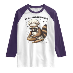 In My Sourdough Era Raglan Shirt Funny Raccoon Baker TS14 White Purple Print Your Wear